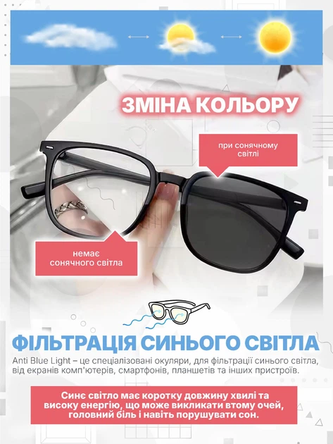 Очки для компьютера чтения защитные фотохромные мужские женские для работы за компьютером антибликовые поляризационные имиджевые прозрачные с футляром + гибкий usb фонарик - изображение 5