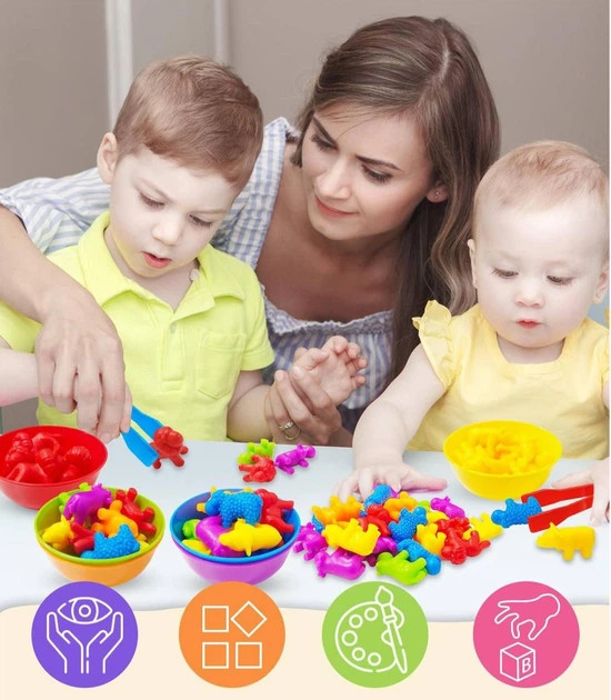 Игровой набор для сортировки и счета, сортер Монтессори с пинцетом, для развития мелкой моторики - Фото 5 Игровой набор для сортировки и счета, сортер Монтессори с пинцетом, для развития мелкой моторики - изображение 5