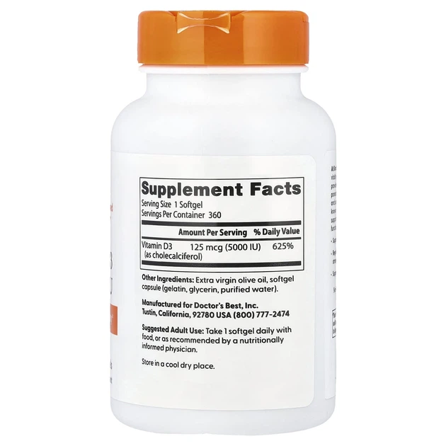 Вітамін Д3 Doctor's Best (Vitamin D3) 5000 МО 360 шт - зображення 2