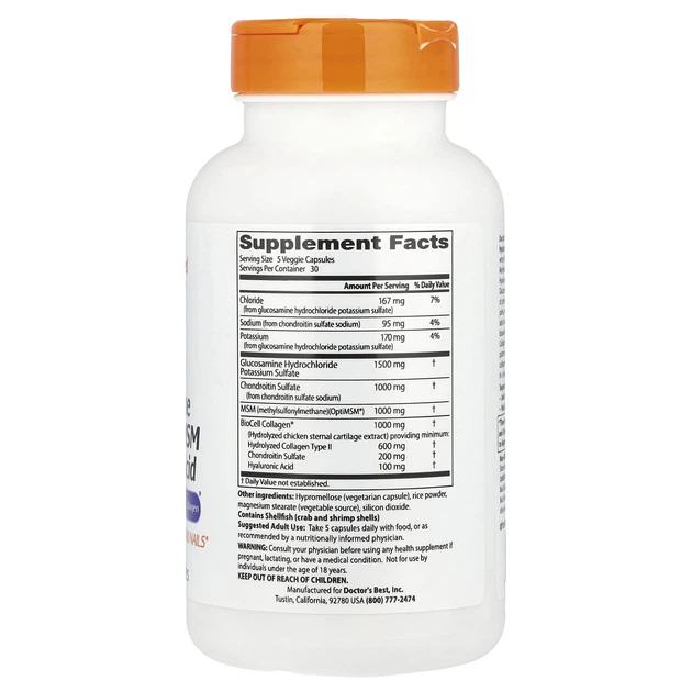 Глюкозамін xондроїтин МСМ з Гіалуроновою кислотою (Glucosamine Chondroitin MSM + Hyaluronic Acid) 150 капсул DRB00271 - изображение 2