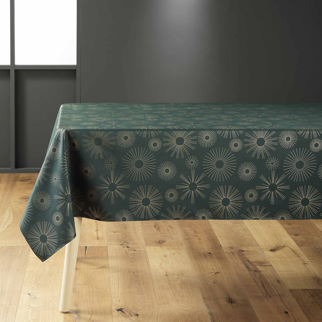 Скатертина Douceur d'intérieur Pampille з золотим візерунком темно-зелена 150 x 240 см (3574387231700) - зображення 1