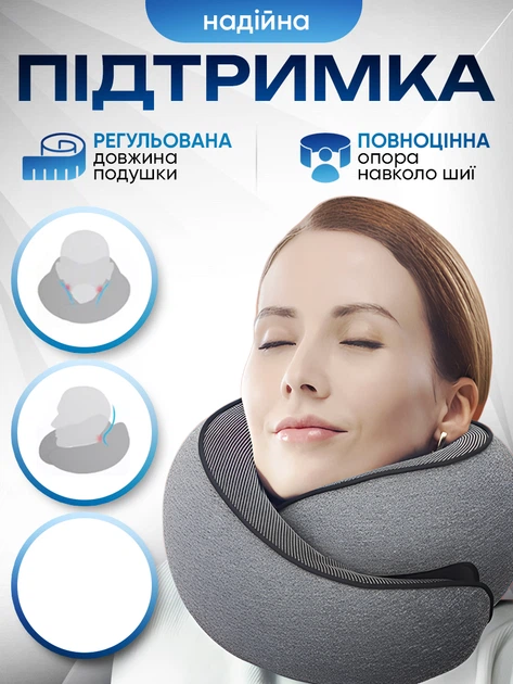 Подушка для путешествий ортопедическая для шеи дорожная для самолета в дорогу Dark Grey - Фото 3 Подушка для путешествий ортопедическая для шеи дорожная для самолета в дорогу Dark Grey - изображение 3