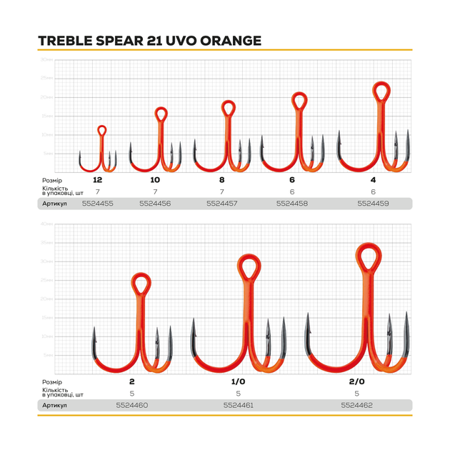 Крючок тройной BKK Treble Spear-21 UVO Orange №2/0 (5шт) - Фото 2 Крючок тройной BKK Treble Spear-21 UVO Orange №2/0 (5шт) - изображение 2