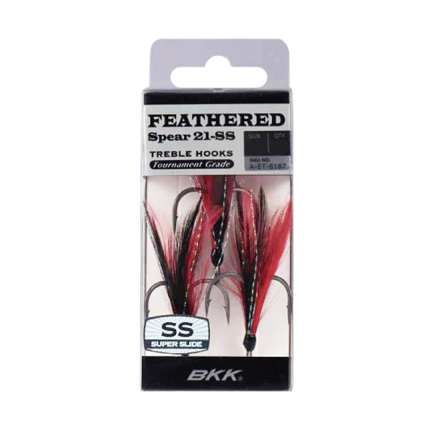 Крючок тройной с оперением BKK Feathered Spear-21 SS №6 Red-Black (3шт) - изображение 3