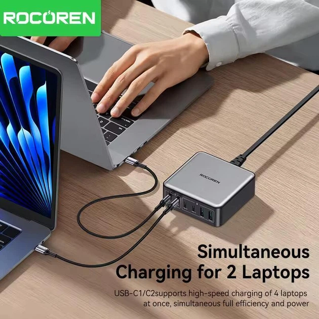 Зарядное устройство - адаптер питания Rocoren 200W GaN 0242 2U+4C черное вилка США (US plug) - изображение 7