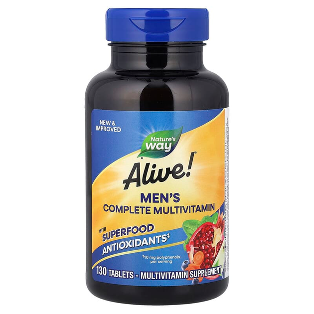Мультивітаміни для чоловіків, Alive!® Men's Complete Multivitamin, Nature's Way, повний комплекс, 130 таблеток - Фото 1 Мультивітаміни для чоловіків, Alive!® Men's Complete Multivitamin, Nature's Way, повний комплекс, 130 таблеток - зображення 1
