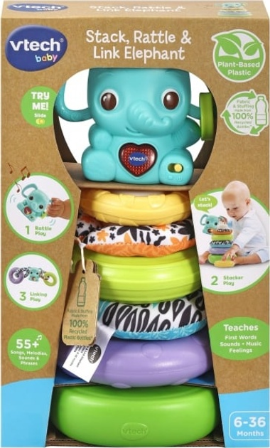 Interaktywna zabawka Vtech Stack Rattle and Link Elephant 80557503 (3417765575037) - obraz 1