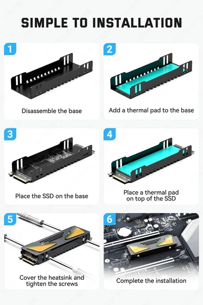 Охлаждающий радиатор для SSD JEYI M.2 2280 SSD Heatsink with Cooling Eyes for Gaming PC/PS5/PCIE M.2 Slot - изображение 12