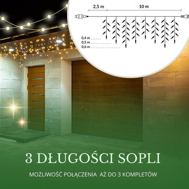 Kurtyna świetlna Springos CL0201 Sople 200 LED Ciepła biała (5907719412740) - obraz 11
