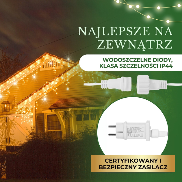 Гірлянда Springos CL0332 Бурульки 300 LED Тепла біла + білий спалах (5907719464398) - зображення 7