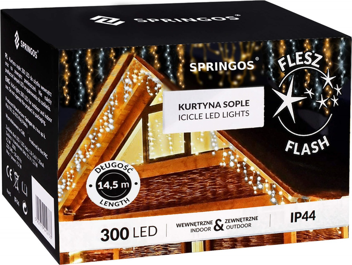 Гірлянда Springos CL0332 Бурульки 300 LED Тепла біла + білий спалах (5907719464398) - зображення 14