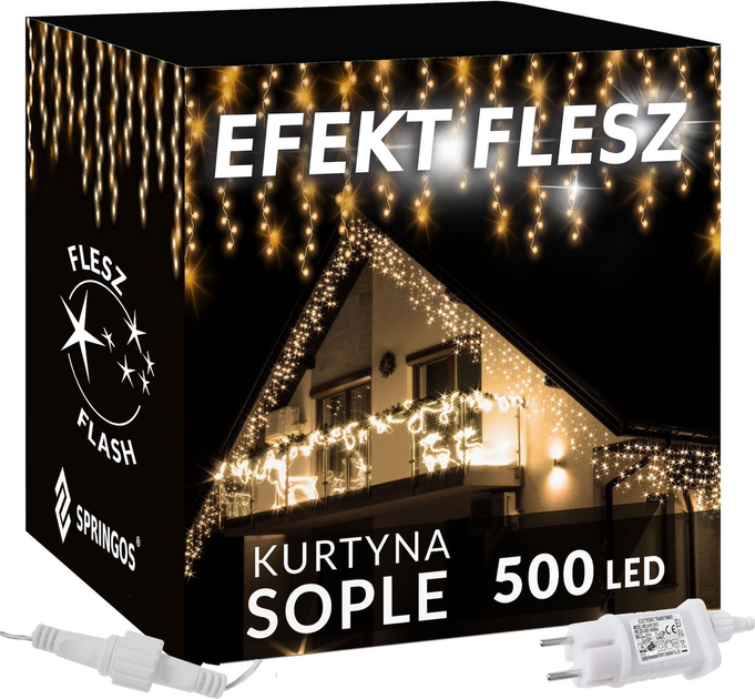 Гірлянда Springos CL0517 Бурульки 500 LED Тепла біла + холодний білий спалах (5907719425504) - зображення 8