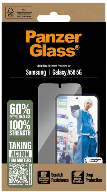 Захисне скло PanzerGlass Screen Protector Ultra-Wide Fit для Samsung Galaxy A56 5G (PGRNUWFG38380) - зображення 4