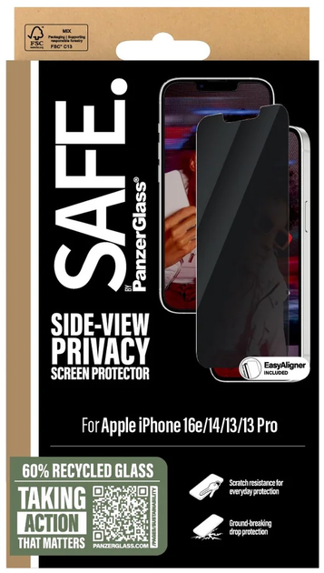Захисне скло PanzerGlass Privacy Screen Protector Ultra-Wide Fit для Apple iPhone 16e/14/13/13 Pro (SARPUWFG29845) - зображення 4