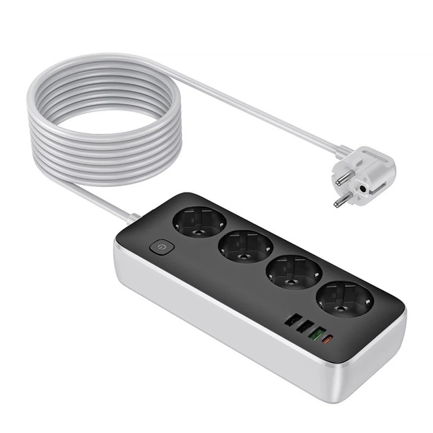 Сітковий підовжувач HOCO AC22 Sunlight 4-bit (PD30W/1C3A) desktop socket (EU/GER)(L=3M) Black (6942007636728) - зображення 4