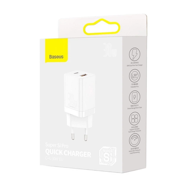 Сетевого зарядного пристрою Baseus Super Si Pro Quick Charger C+U 30W EU White (CCSUPP-E02) - зображення 2