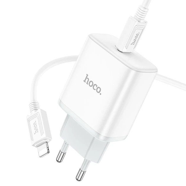 Мережевий зарядний пристрій HOCO C104A Stage single port PD20W charger set (C to iP)(EU) White (6931474782908) - Фото 3 Мережевий зарядний пристрій HOCO C104A Stage single port PD20W charger set (C to iP)(EU) White (6931474782908) - изображение 3