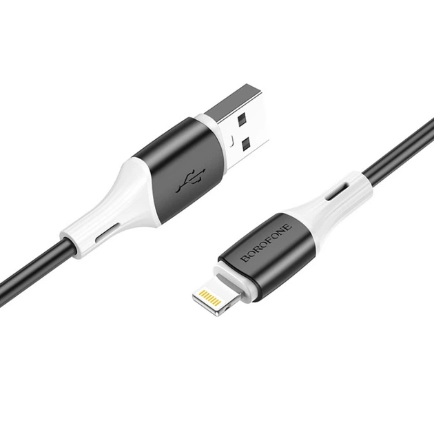 Кабель BOROFONE BX79 USB to iP 2.4A, 1m, silicone, silicone connectors, Black (6974443384741) - Фото 1 Кабель BOROFONE BX79 USB to iP 2.4A, 1m, silicone, silicone connectors, Black (6974443384741) - зображення 1