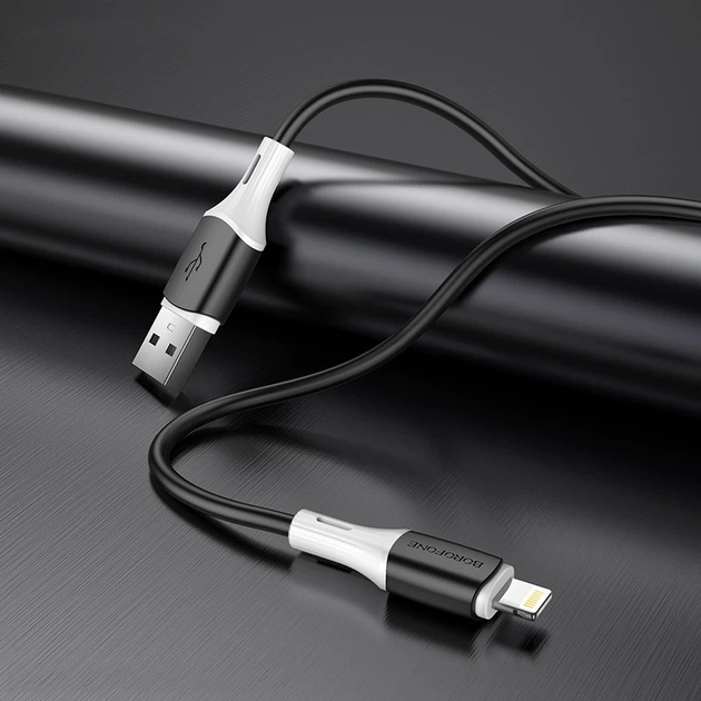 Кабель BOROFONE BX79 USB to iP 2.4A, 1m, silicone, silicone connectors, Black (6974443384741) - Фото 2 Кабель BOROFONE BX79 USB to iP 2.4A, 1m, silicone, silicone connectors, Black (6974443384741) - зображення 2
