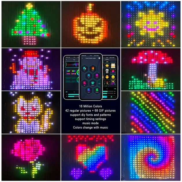 Программируемая новогодняя LED гирлянда-штора SFK 08 3×2 м управление с телефона/пультом (10117) - изображение 5