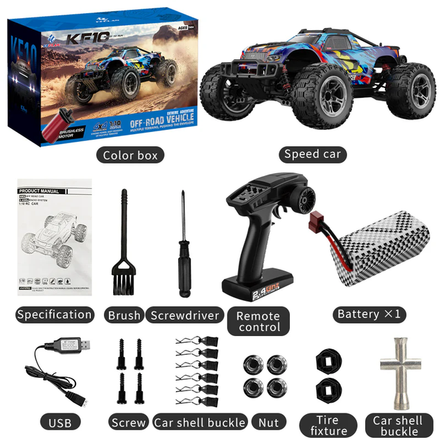 Радиоуправляемая машинка KFPLAN KF10 Brushless 1:10 4WD до 50 км/ч, RC Monster Truck внедорожник 4x4 на пульте для бездорожья - Фото 3 Радиоуправляемая машинка KFPLAN KF10 Brushless 1:10 4WD до 50 км/ч, RC Monster Truck внедорожник 4x4 на пульте для бездорожья - изображение 3