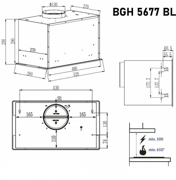 Витяжка Minola BGH 5677 BL 1000 LED (пульт, повновбудована) - Фото 9 Витяжка Minola BGH 5677 BL 1000 LED (пульт, повновбудована) - изображение 9
