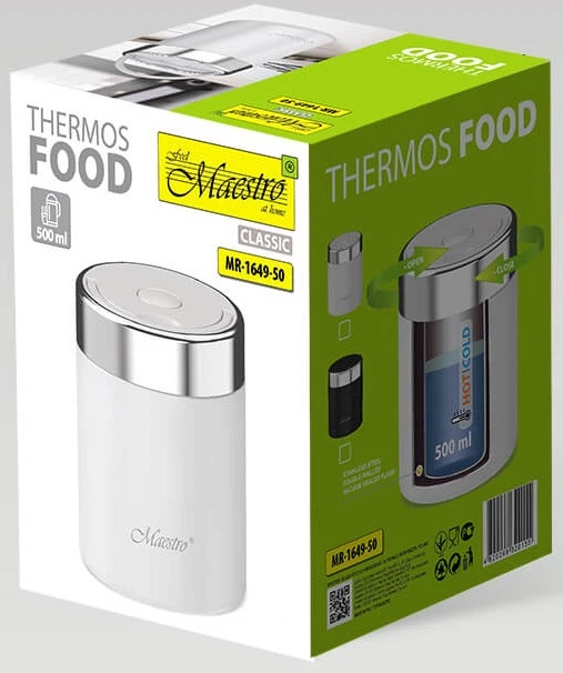 Термос пищевой Maestro 500 мл Белый (MR-1649-50-WHITE) - Фото 5 Термос пищевой Maestro 500 мл Белый (MR-1649-50-WHITE) - изображение 5
