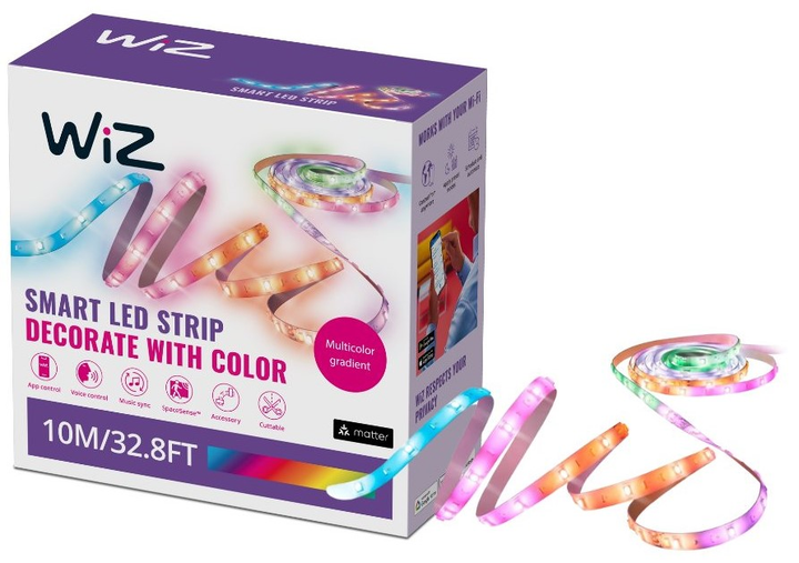 Taśma LED inteligentna WiZ RGB LED strip Type-C offline 10 m (8720169077669) - obraz 1