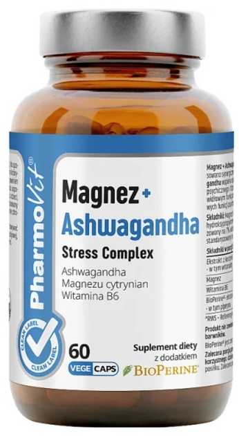 Харчова добавка Pharmovit Магній + Ашваганда Stress Complex 60 капсул (5904703901594) - зображення 1