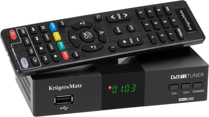Tuner cyfrowy Kruger&Matz KM0550D DVB-T2 H.265 HEVC (5901890110686) - obraz 1