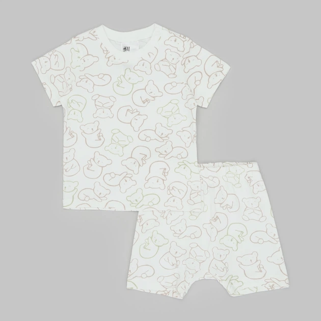 Пижама (футболка, шорты) H&M 68см белый мишки 11121160182 - Фото 1 Пижама (футболка, шорты) H&M 68см белый мишки 11121160182 - изображение 1