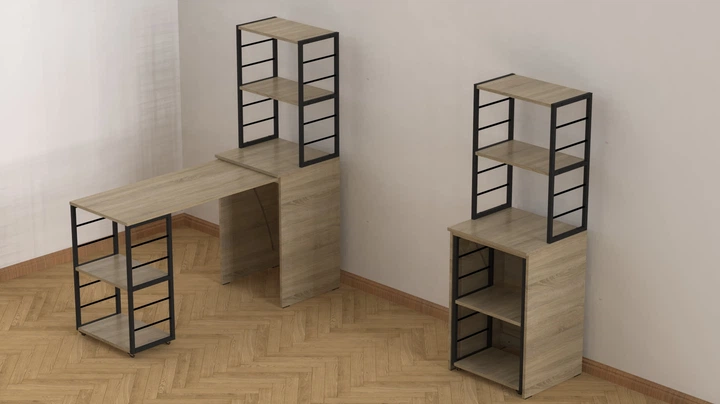 Стіл-тумба трансформер Смарт 3/2 з етажеркою Ferrum-decor 1430x1450x600 Чорний метал ДСП Дуб Сонома 16 мм (FRD-105119) - изображение 9