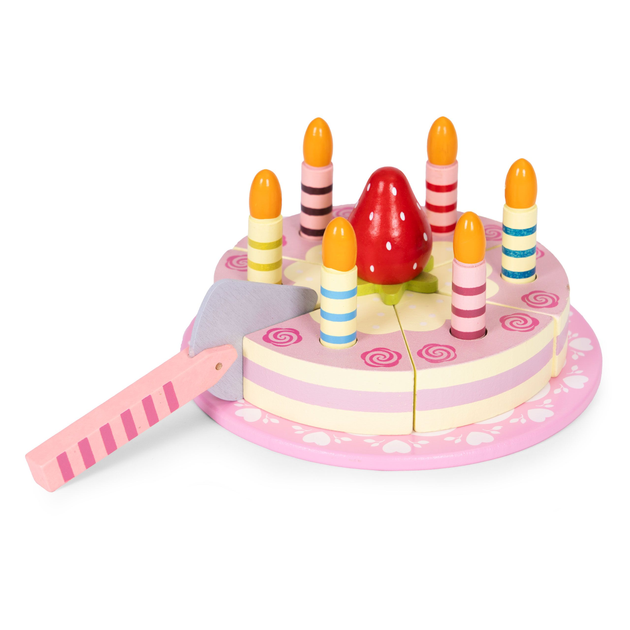 Zestaw drewniany EcoToys Tort na rzepy, świeczki, truskawka, dla dzieci, 15 elementów (5903769979721) - obraz 2