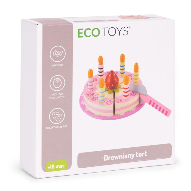 Zestaw drewniany EcoToys Tort na rzepy, świeczki, truskawka, dla dzieci, 15 elementów (5903769979721) - obraz 7
