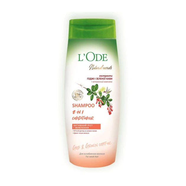 Шампунь-кондиціонер для слабкого волосся 2 in 1 L'ODE Natural secrets Годжі і зелена кава 400 мл