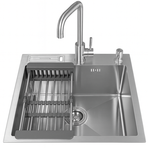 Кухонная мойка AQUAMARIN FLEXA50 DurAlum (Матовая)+Смеситель+Дозатор+Корзина+Держатель для ножей и столовых приборов - изображение 2
