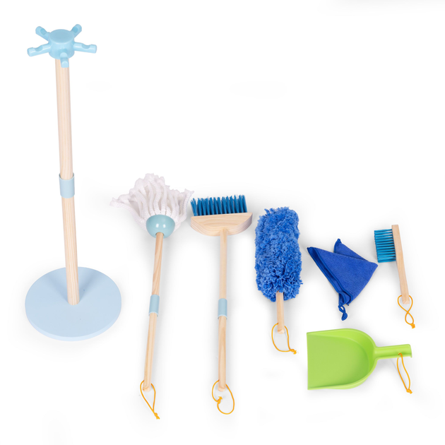 Drewniany zestaw do sprzątania EcoToys dla dzieci: mop zmiotka z szufelką 7 elementów (5905817007356) - obraz 4