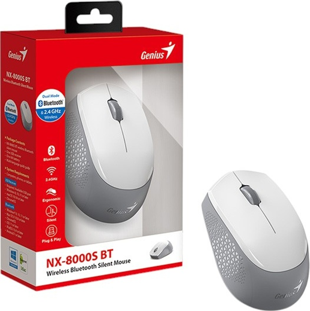 Mysz Genius NX-8000S BT Wireless/Bluetooth White/Grey  (31030034400) - obraz 8
