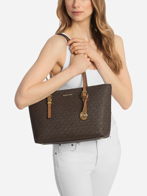 Сумка шоппер жіноча Michael Kors Quinn Md Ew Tz Tote 30T5GQNT2B 252 Темно-коричнева (800070349084) - Фото 2 Сумка шоппер жіноча Michael Kors Quinn Md Ew Tz Tote 30T5GQNT2B 252 Темно-коричнева (800070349084) - зображення 2
