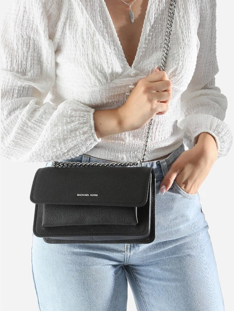 Сумка крос-боді через плече жіноча з натуральної шкіри маленька Michael Kors Claire Lg Shoulder 30T4SC7L3T 001 Чорна (800070349099) - зображення 2