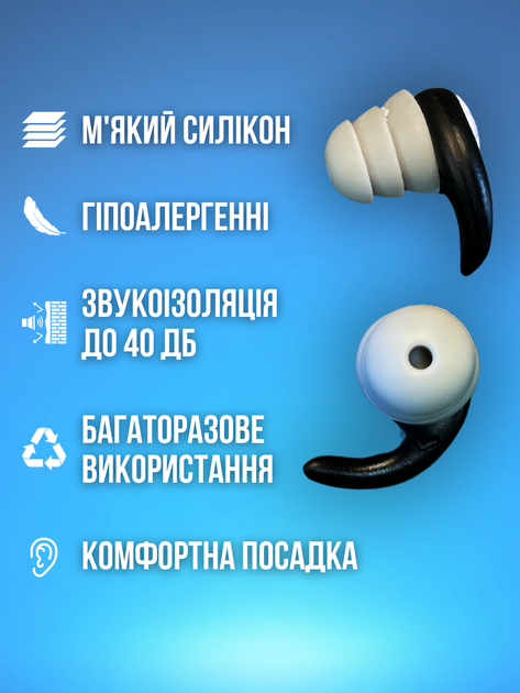 Беруши для сна антихрап затычки силиконовые пробки заглушки в уши антишумовые вкладыши с высокой шумоизоляцией многоразовые мягкие высоким шумоподавлением от храпа шума для тишины самолёта поезда путешествий отдыха с кейсом футляром Hechpro чёрные ТБear1 - изображение 2