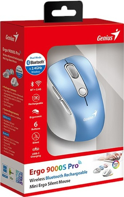 Миша Genius Ergo 9000S Pro Wireless/Bluetooth Light Blue (31030039401) - зображення 9