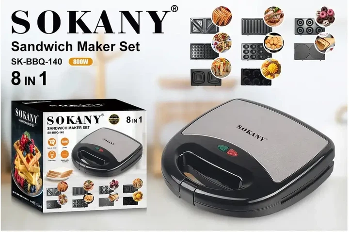 Сэндвичница 8в1 Sokany SK-BBQ-140, многофункциональный мультимейкер, мощность 800 Вт - изображение 6