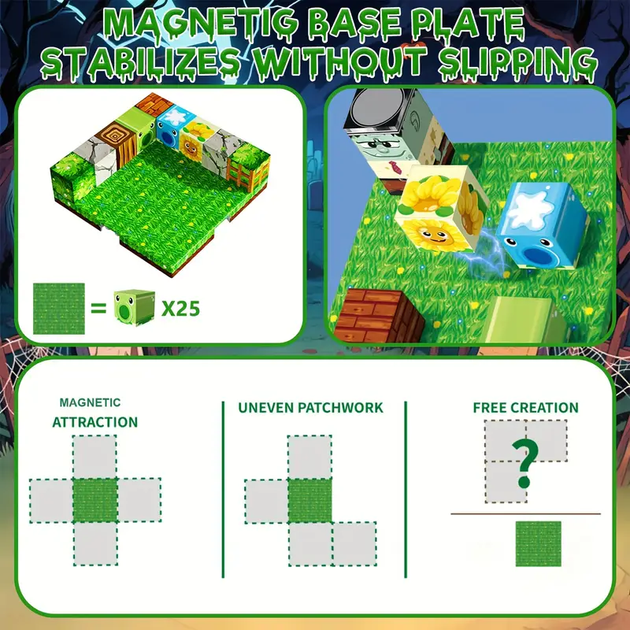 Магнитный конструктор Minecraft 250 шт (150 и 4 основания) по игре Майнкрафт Война растений Mk001033 - Фото 2 Магнитный конструктор Minecraft 250 шт (150 и 4 основания) по игре Майнкрафт Война растений Mk001033 - изображение 2