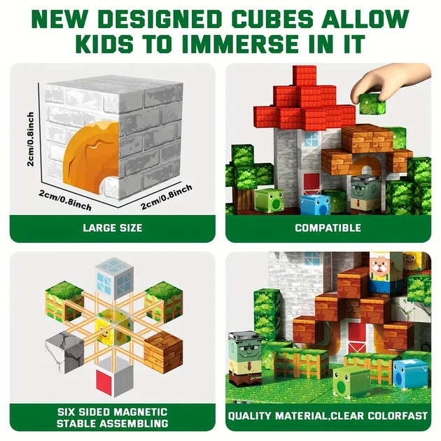 Магнитный конструктор Minecraft 250 шт (150 и 4 основания) по игре Майнкрафт Война растений Mk001033 - Фото 5 Магнитный конструктор Minecraft 250 шт (150 и 4 основания) по игре Майнкрафт Война растений Mk001033 - изображение 5