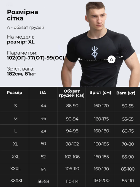 Мужская компрессионная футболка из аниме Берсерк M с белым лого (черная) - Фото 5 Мужская компрессионная футболка из аниме Берсерк M с белым лого (черная) - изображение 5