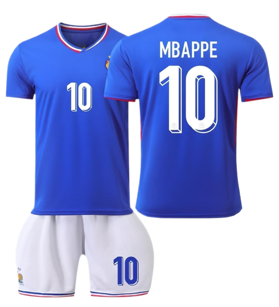 Футбольная форма детская Mbappe (Мбапе) 10 Сборная Франции, сезон 24/25, 30 размер, рост 150-160 см, синяя с белым - Фото 1 Футбольная форма детская Mbappe (Мбапе) 10 Сборная Франции, сезон 24/25, 30 размер, рост 150-160 см, синяя с белым - изображение 1