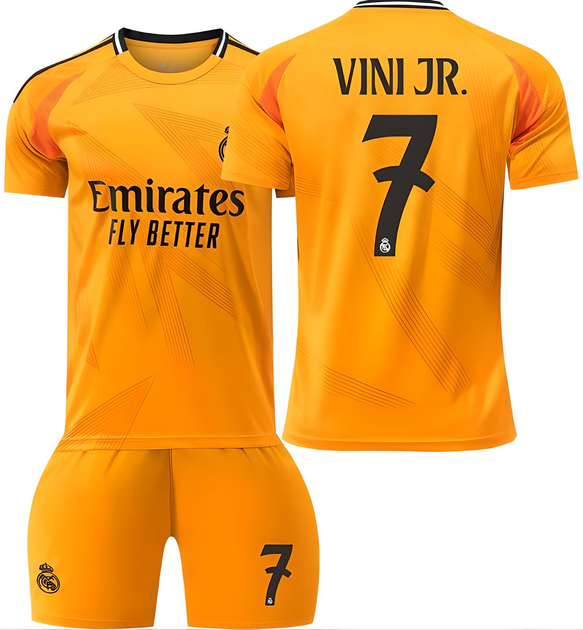 Футбольная форма детская Vini Jr. (Винисиус Жуниор) 7 Real Madrid (Реал Мадрид), сезон 24/25, 26 размер, рост 140-145 см, оранжевая - Фото 1 Футбольная форма детская Vini Jr. (Винисиус Жуниор) 7 Real Madrid (Реал Мадрид), сезон 24/25, 26 размер, рост 140-145 см, оранжевая - изображение 1