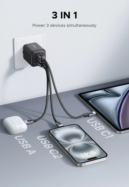 Зарядное устройство UGREEN X527 45W 3-Ports GaN Fast Charger