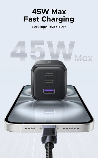 Зарядное устройство UGREEN X527 45W 3-Ports GaN Fast Charger